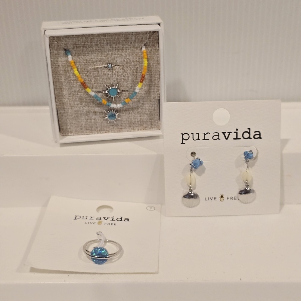 Pura Vida Earring Ring and Necklace Set New